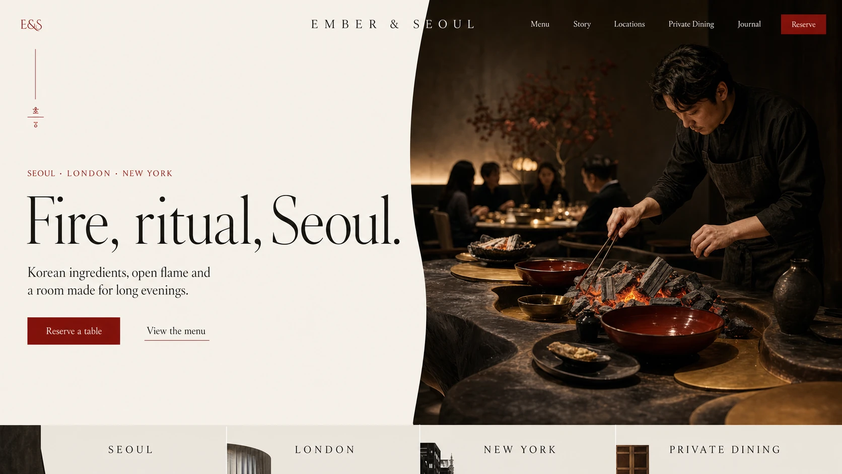 Concept de page d'accueil EMBER & SEOUL