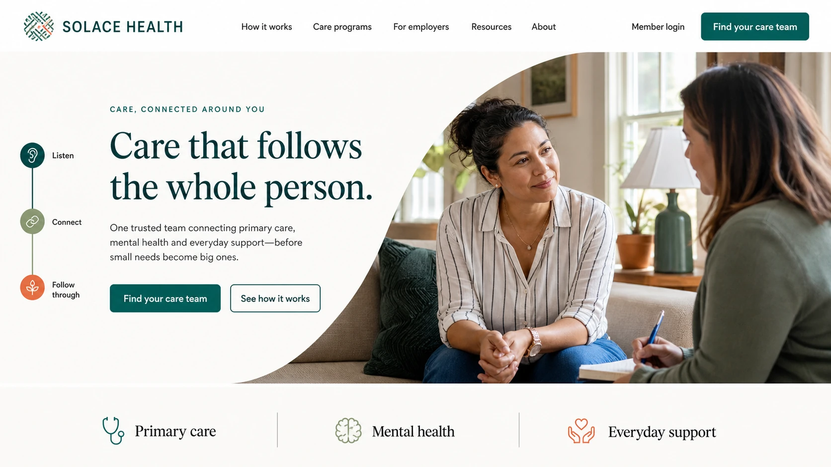 Concept de page d'accueil SOLACE HEALTH